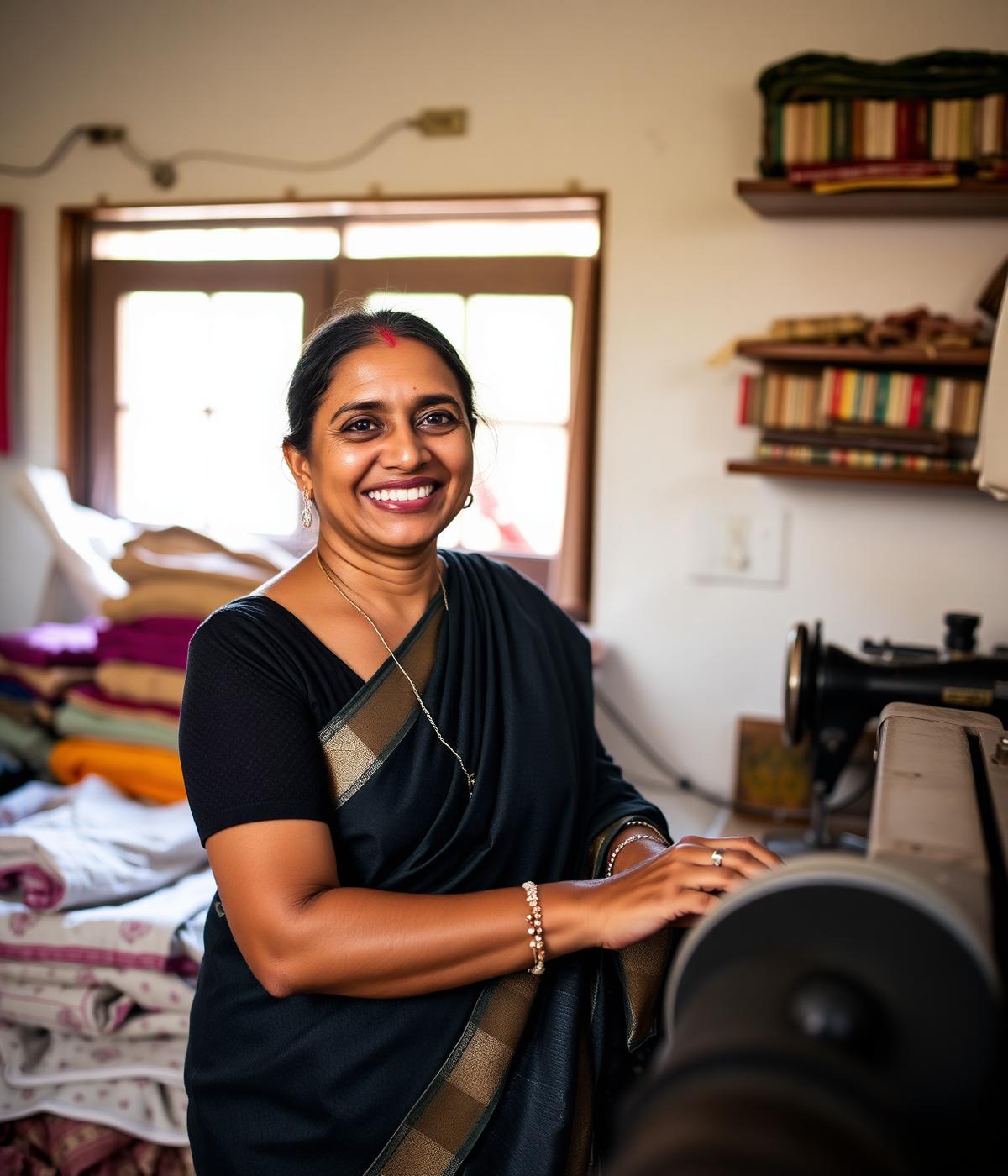 Woman in her small textile business